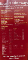 Rosehill Takeaways menu