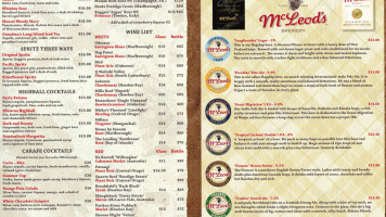 Mcleod's Pizza Barn Brewery menu