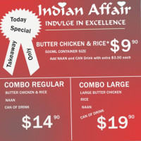 Indian Affair Taupo menu