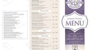 Albion Hotel menu