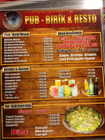Pub-birik Restobar menu