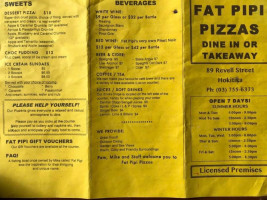 Fat Pipi Pizza menu