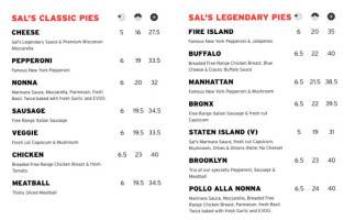 Sal's Ny Pizza Silverdale menu