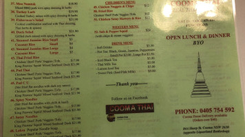 Cooma Thai menu