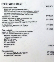 Vue Dine Drink menu