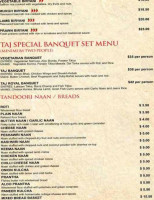 Whitby Taj menu