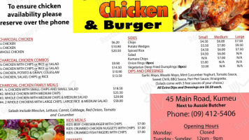 Charcoal Chicken And Burger menu