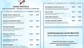 Cardiff Bowling Club menu
