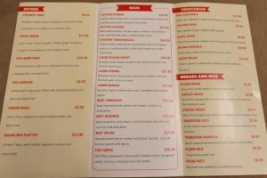 Raani Palace Indian menu
