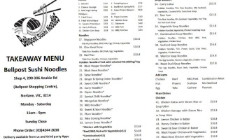 Bellpost Sushi Noodles menu