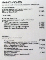 Vue Dine Drink menu