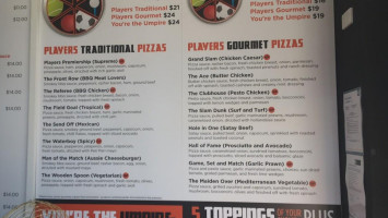 Players Pizza menu