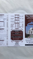 Taj Tandoori Indian menu