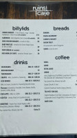 Ruins Cafe menu