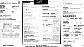 Main Street Ryu Japanese Food X Liquor menu