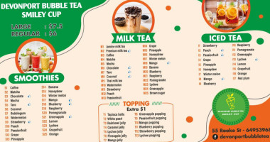 Devonport Bubble Tea Smiley Cup menu