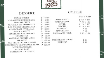 Cafe 1925 menu