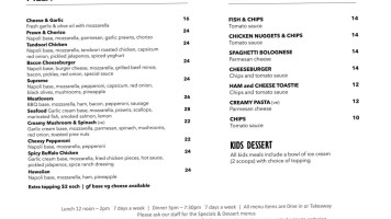 Eastcoaster Tasmania menu