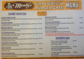 Monty's Chargrill Burger Cafe menu