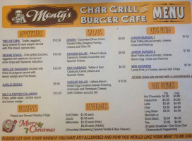 Monty's Chargrill Burger Cafe menu