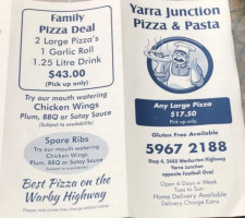 Yarra Junction Pizza menu