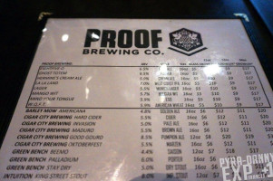 Proof Brewing Company menu