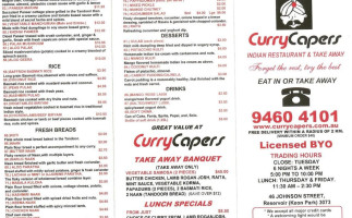 Curry Capers Indian Restaurant & Take Away Food menu