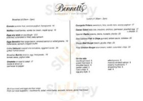 Bennetts Cafe menu