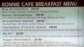 Ronnies Cafe And Bakery menu
