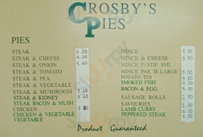 Crosby's Pies menu