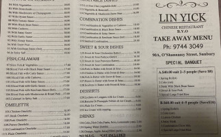 Lin Yick menu