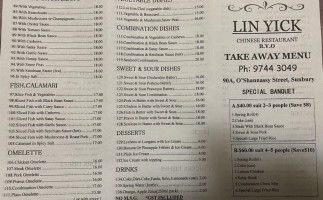 Lin Yick menu
