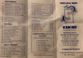 Kam ho Chinese Takeaway menu
