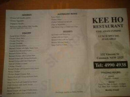 Kee Ho Restaurant menu