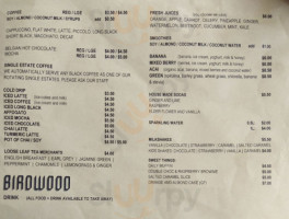 Birdwood Cafe menu