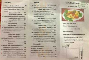 Lee's Thai Food menu