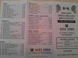 New China Dragon Restaurant menu
