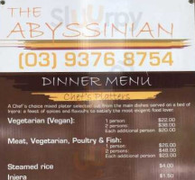 The Abyssinian menu