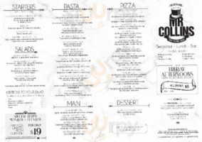 Mr Collins menu