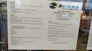 Zoobs Woodfired Pizza menu