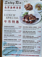 Satay Ria Malaysian Chinese Cannon Hill menu