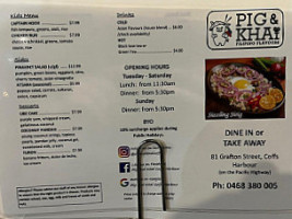 Pig And Khai menu