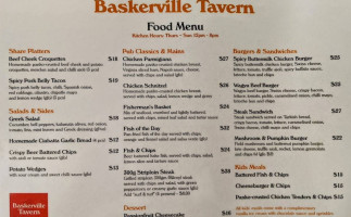 The Baskerville Tavern menu