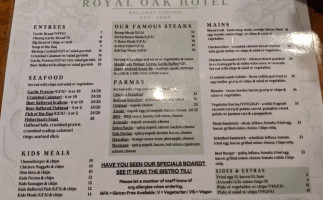 Royal Oak Hotel menu