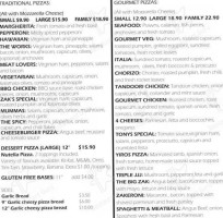 Zak's Pizza Grill Happy Valley menu