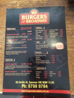 Burgers on Broadway menu
