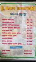 D Bapi Biriyani menu