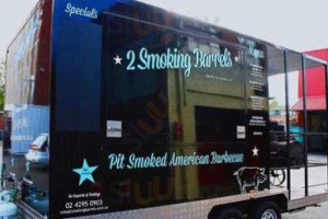 2 Smoking Barrels Barbecue Joint Food Truck outside