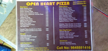 Open Heart Pizza menu
