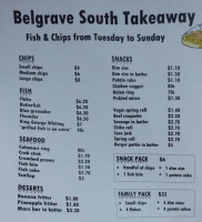 Belgrave South Take Away menu